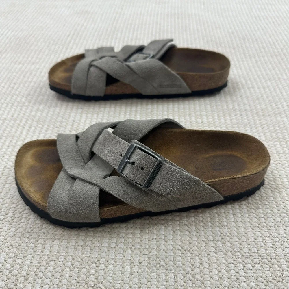 Birkenstock Lugano Gray Suede Crisscross Strap Sandals Womens 37 Made in Germany